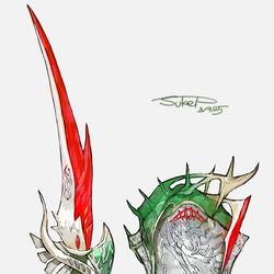 This is a pixiv picture whose title is メガエルレイドモチーフの武器（ポケモン）.