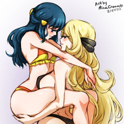 This is a pixiv picture whose title is Dawn x Cynthia (bikini vers).