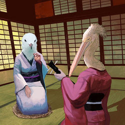 This is a pixiv picture whose title is カモメ女将とペリカン女中.