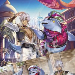 This is a pixiv picture whose title is 【仕事絵】にじデュエマ《人気魚 // ♪大空の ムーンサルト や.