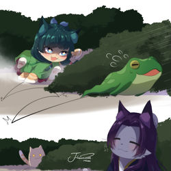 This is a pixiv picture whose title is 🐱🐸.