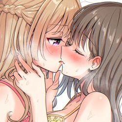 This is a pixiv picture whose title is 百合キス.