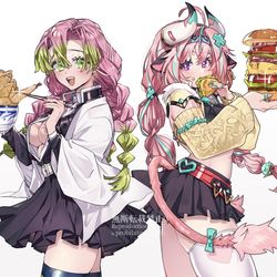 This is a pixiv picture whose title is 食べるの大好きピンク髪フィジカルつよつよガールズ.