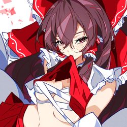 This is a pixiv picture whose title is 流石に胸部の防御力上げた霊夢さん.