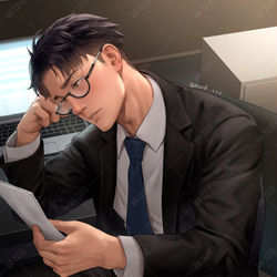This is a pixiv picture whose title is 残業するリーマン(OC/Minato).