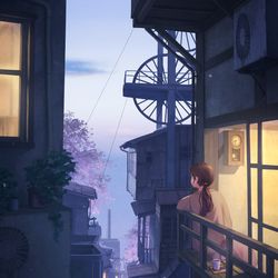 This is a pixiv picture whose title is 春霞む宵の口.