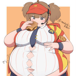 This is a pixiv picture whose title is 食べすぎてデブち.