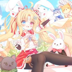 This is a pixiv picture whose title is 【委托】兔兔猫猫茶会~.