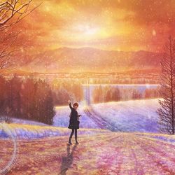 This is a pixiv picture whose title is 茜色の雪.