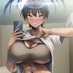 This is a pixiv picture whose title is 毎晩筋トレの成果を報告してくれるボーイッシュちゃん.