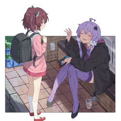 This is a pixiv picture whose title is 下校中きりたんとコンビニ前のゆかりさん.
