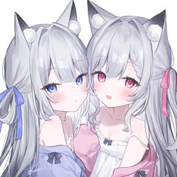 This is a pixiv picture whose title is なかよし！もふもふ！双子のきつねちゃん.