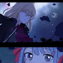 This is a pixiv picture whose title is 星夜与少女与吸血鬼.