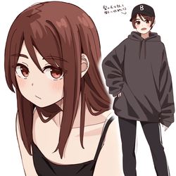 This is a pixiv picture whose title is 中性的でボーイッシュな感じの服装した時のこういうギャップ好き.