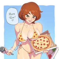 This is a pixiv picture whose title is April O'Neil pizza time.