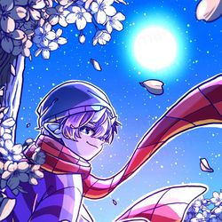 This is a pixiv picture whose title is 夜桜.