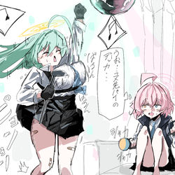 This is a pixiv picture whose title is 部室でカラオケごっこするユメホシ (ジークアクスのEDパロ).