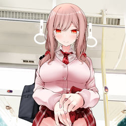 This is a pixiv picture whose title is 目の前でこっそり見せつけてくるおさげJK.