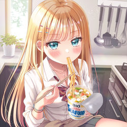 This is a pixiv picture whose title is カップ麺食べてる子.