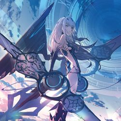 This is a pixiv picture whose title is 黄昏の空に.