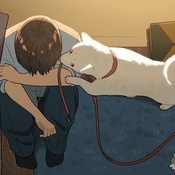 This is a pixiv picture whose title is うまくいかなかった日、いつもの犬.