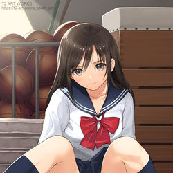 This is a pixiv picture whose title is 縞パン娘でも.