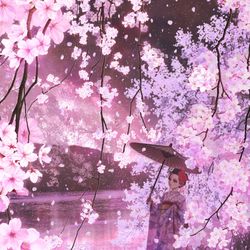 This is a pixiv picture whose title is 桜吹雪の宵.
