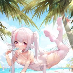 This is a pixiv picture whose title is 沙滩小憩. 黎歌.