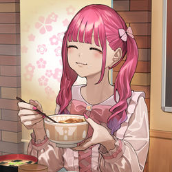 This is a pixiv picture whose title is お腹すいてる幼馴染に牛丼を奢ってみた.