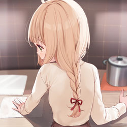 This is a pixiv picture whose title is 台所で.