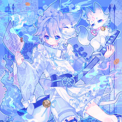 This is a pixiv picture whose title is 🩵🦊こっくりくん.