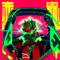 This is a pixiv picture whose title is 赤鬼信号.