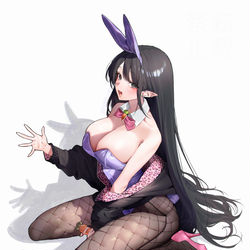 This is a pixiv picture whose title is 黒髪エルフちゃん.