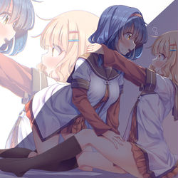 This is a pixiv picture whose title is 向日葵「櫻子ったら制服のまま寝て…シワがついちゃいますわよ」.