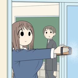 This is a pixiv picture whose title is 黒板消しをパンパンする女の子.