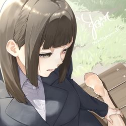 This is a pixiv picture whose title is ベンチとOL.