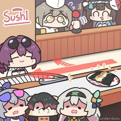 This is a pixiv picture whose title is 트롤리 스시 딜레마.