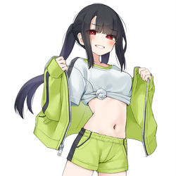 This is a pixiv picture whose title is 裾結びジャージちゃん.
