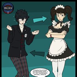 This is a pixiv picture whose title is Body Swap - Joker and Kawakami.