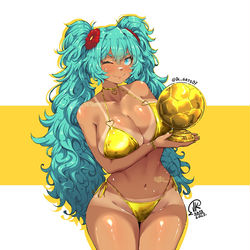 This is a pixiv picture whose title is Golden Brazilian Miku.