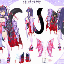 This is a pixiv picture whose title is 「くろいけもみみ」ちゃん新衣装三面図.
