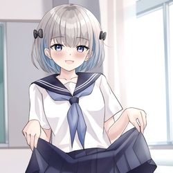 This is a pixiv picture whose title is 「先輩、期待しちゃいました？…水着ですよ～」.