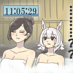 This is a pixiv picture whose title is 温泉に来たお姉ちゃんとカレンチャン.