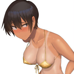 This is a pixiv picture whose title is 金ビキニを着せられた黒波さん.