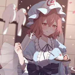 This is a pixiv picture whose title is 幽々子×文鳥.