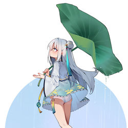 This is a pixiv picture whose title is 雨中荷伞，池中莲足.