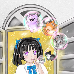 This is a pixiv picture whose title is 🫧猫にシャボン玉🫧.