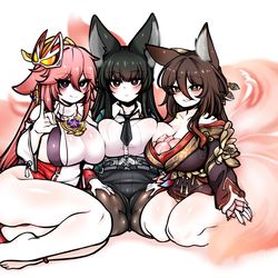 This is a pixiv picture whose title is 개노답 삼여우.