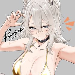 This is a pixiv picture whose title is 獅白ぼたん 水着.