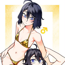 This is a pixiv picture whose title is 金ビキニ.
